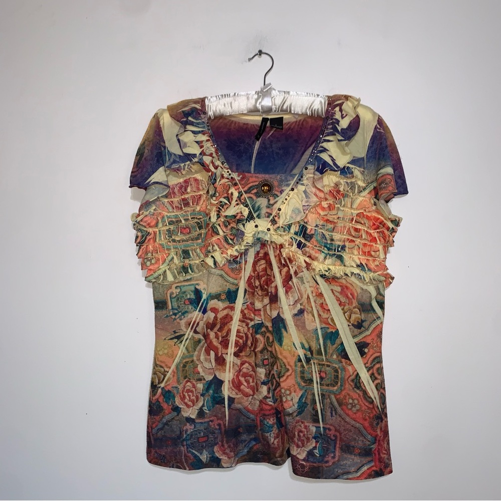 New Directions Floral Multicolor Blouse Large